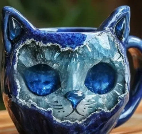 Decorative cat-shaped geode mug resin craft with crystal detailing in pastoral style