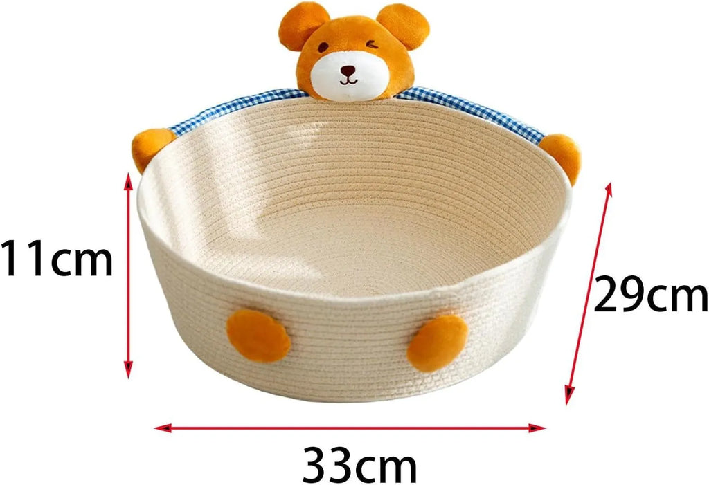 Cotton rope woven cat bed with scratching board rabbit motif for indoor cats