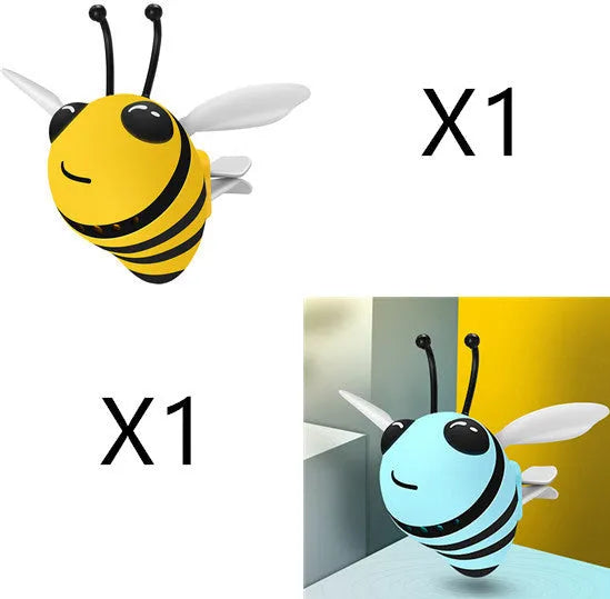 Little bee shaped car vent clip in yellow with metal alloy perfume seat and solid fragrance tablet