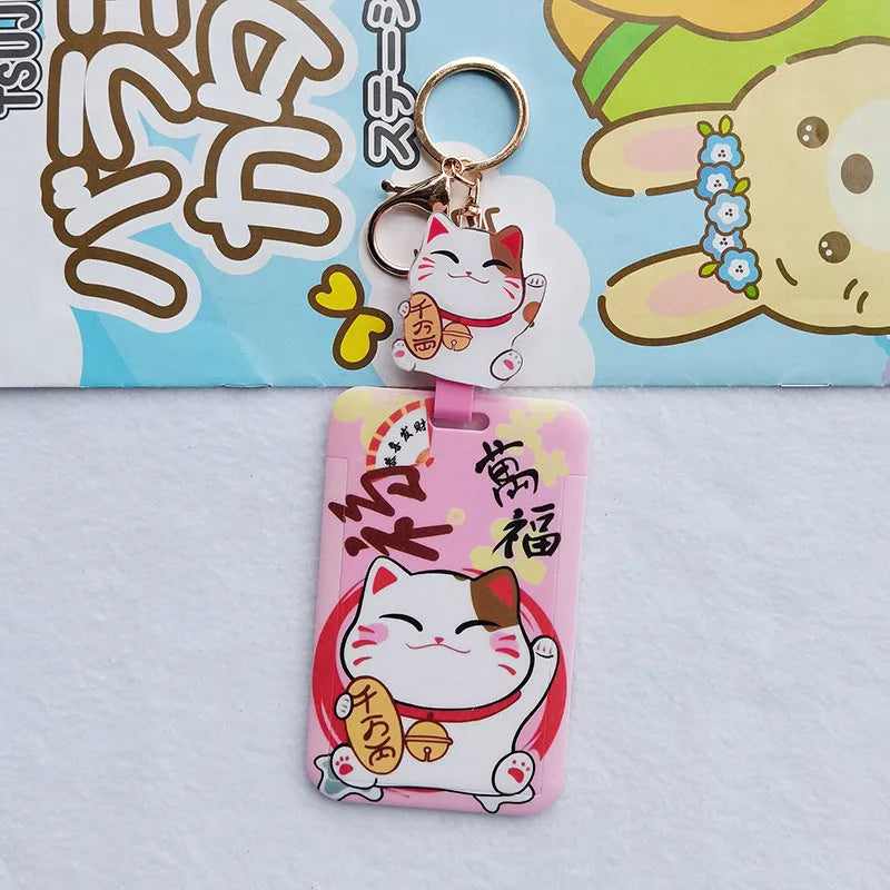 Lucky cat cartoon design certificate set with plastic card sleeve and ferrule pendant