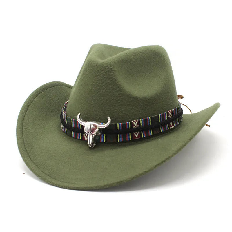 Polyester Western cowboy hat with bell crown in army green colour