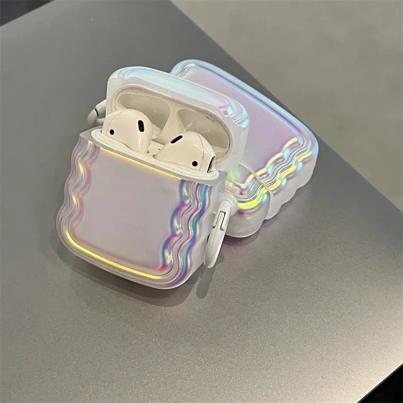 Silicone protective case for AirPods with a magic laser and ring etched design on the front.