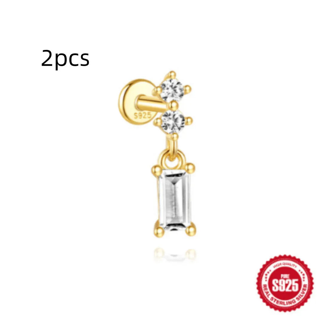 S925 sterling silver water drop earrings with a flat spiral geometric design in a gold tone.