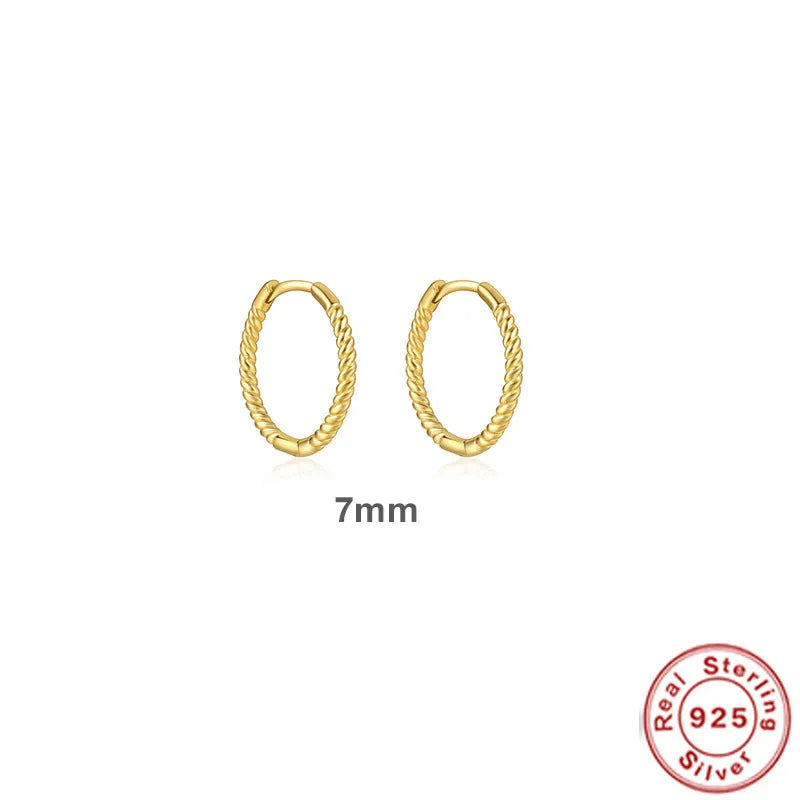 Sterling silver twisted hipster earrings in geometric round design with gold or platinum plating