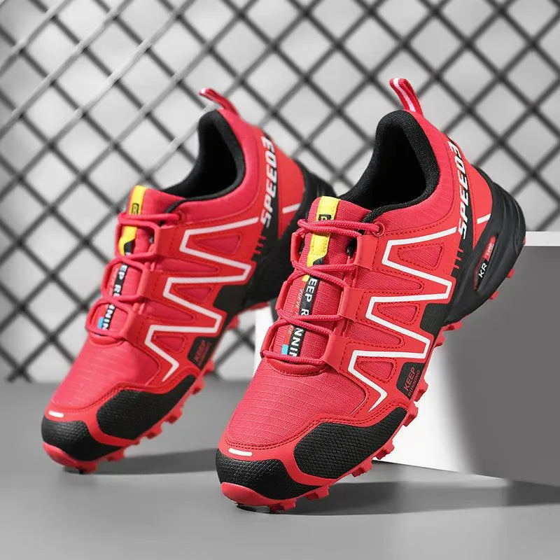 Men's outdoor casual lightweight breathable shoes, synthetic leather upper, low-top, flat heel, available in black red