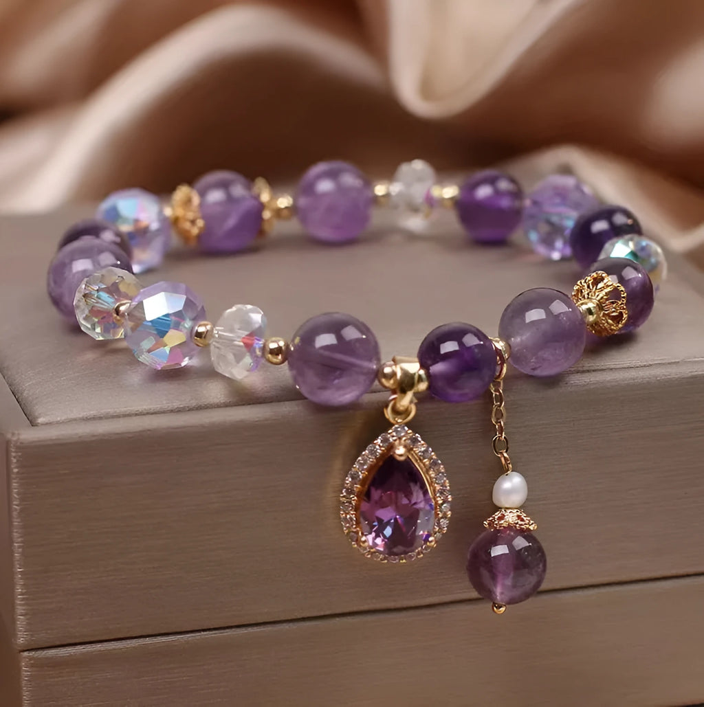 Natural purple amethyst crystal bracelet for women with micro-inlay craftsmanship