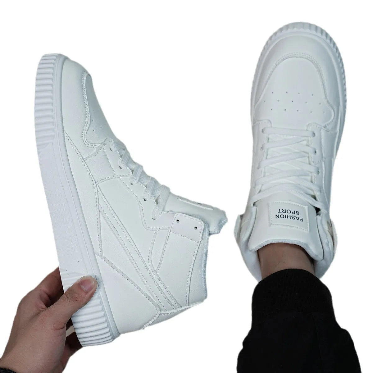 Men's solid white slip-on casual loafers with a rounded toe and microfiber upper.