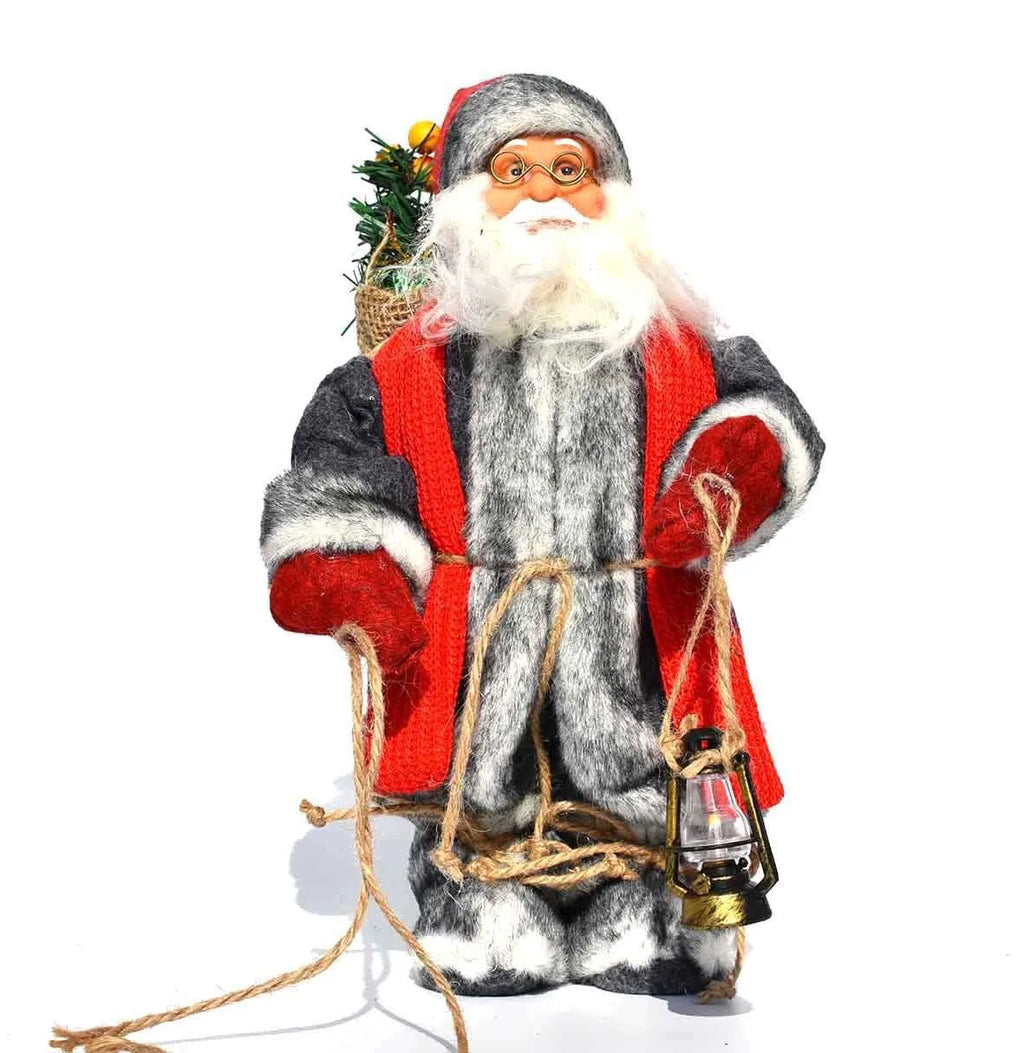 30cm Christmas doll ornament with red sequins old man design, plastic and cloth construction, boxed packaging