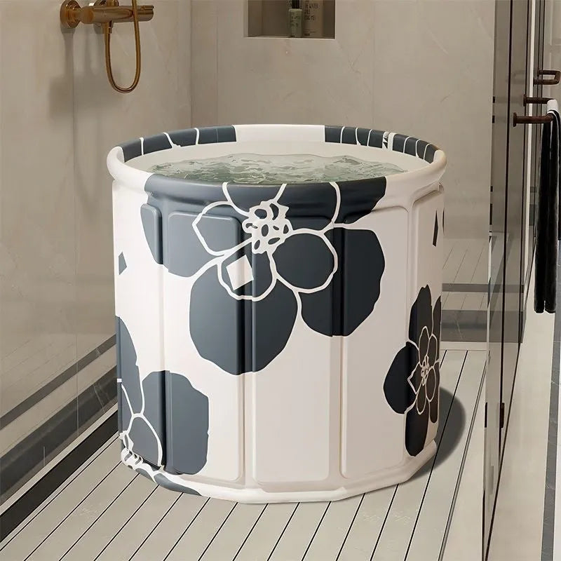 Foldable adult bath tub in sky blue colour made from thickened water-repellent cloth with drain pipe cushion