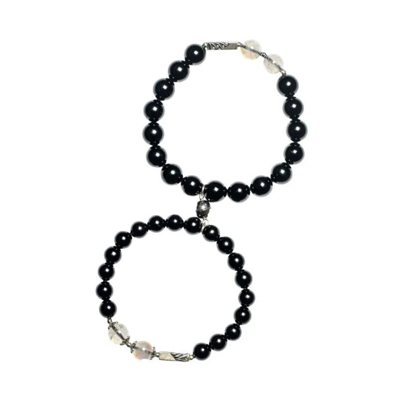 Obsidian Buddha beads couple bracelet DIY kit with 8mm and 10mm beads in national style