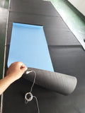 Blue conductive yoga mat with grounding wire, plants and flowers pattern, 182cm long by 61cm wide