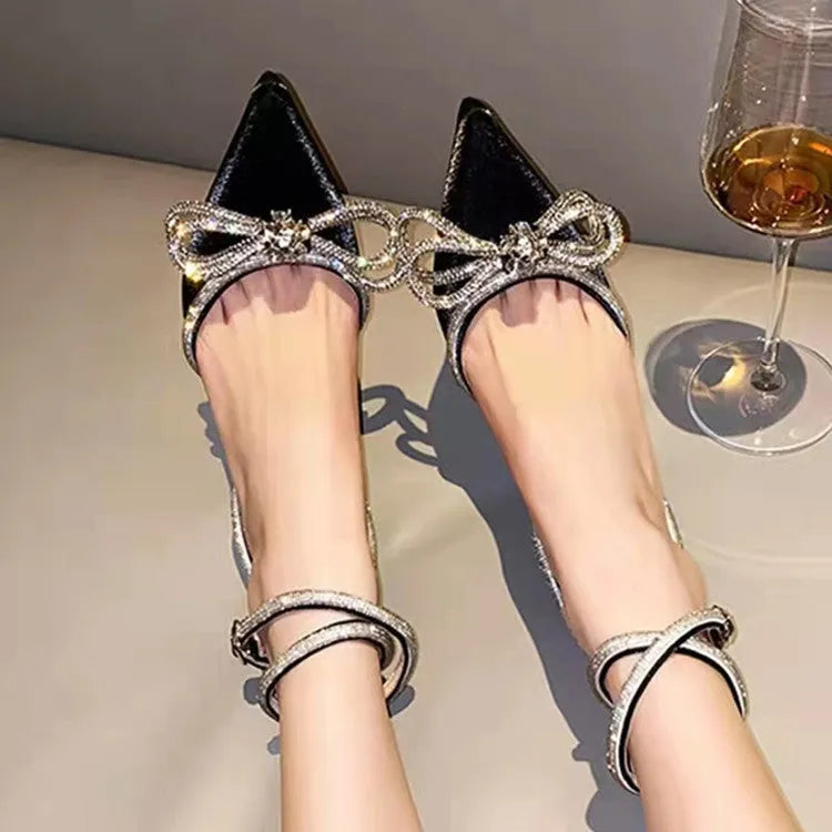 French style women's stiletto sandals with silk bandage back detail in multiple colours
