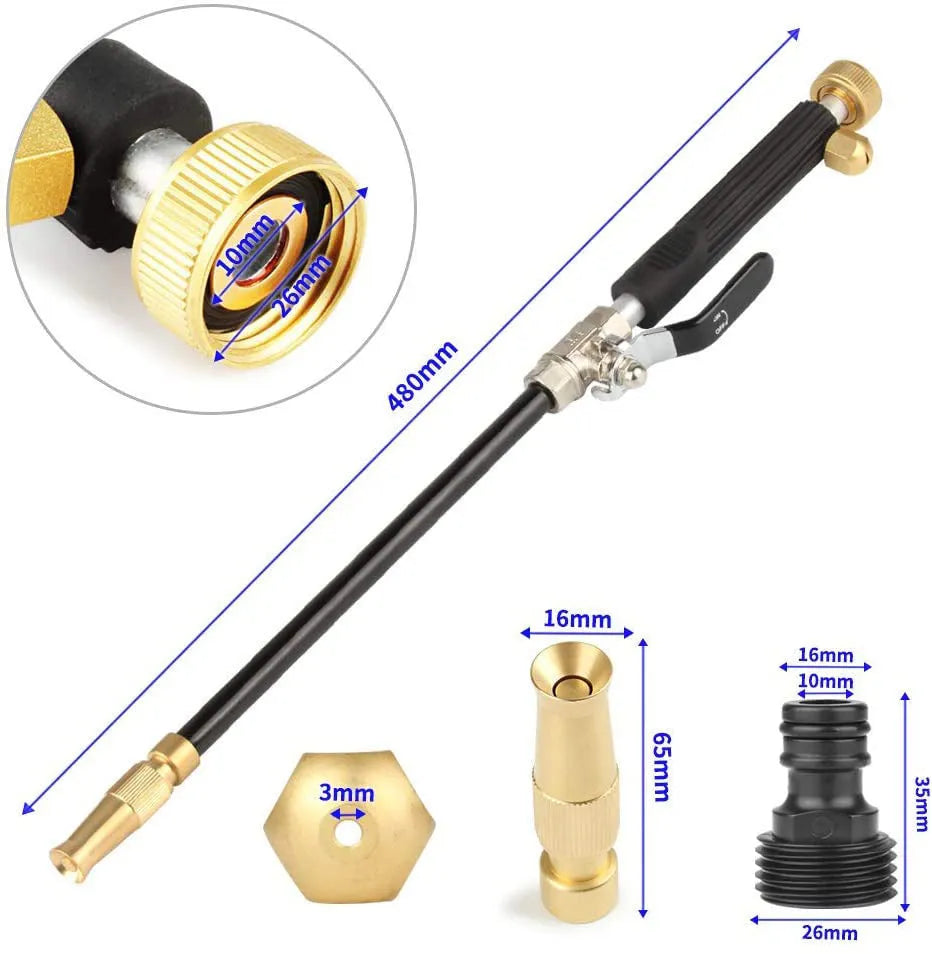 Black high pressure adjustable nozzle garden car wash water gun with alloy body and brass tip