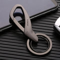 Zinc alloy double-ring keychain for waist attachment in black, chrome, or nickel colours