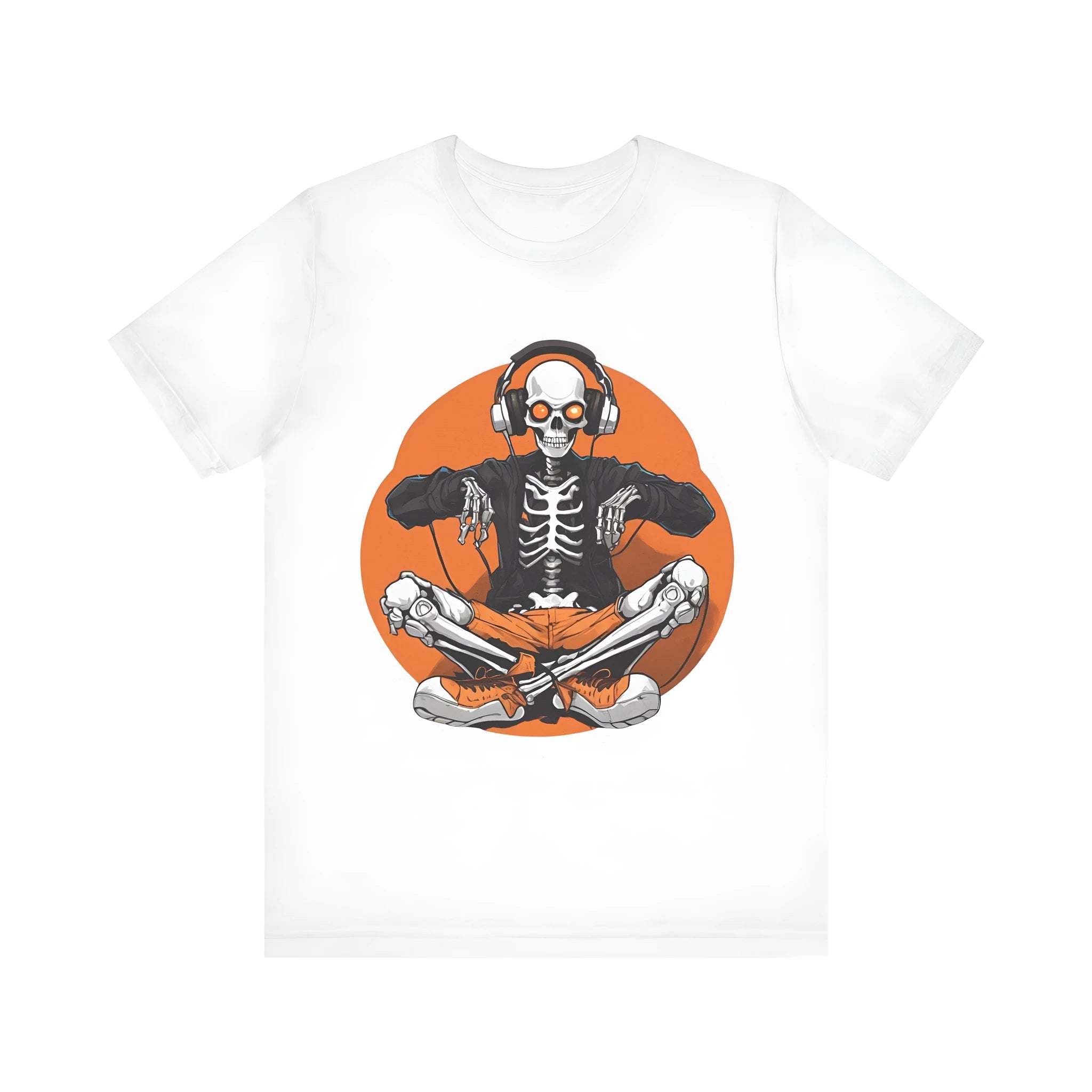 White cotton short sleeve T-shirt with DIY pattern print, loose fit, and pullover style on model