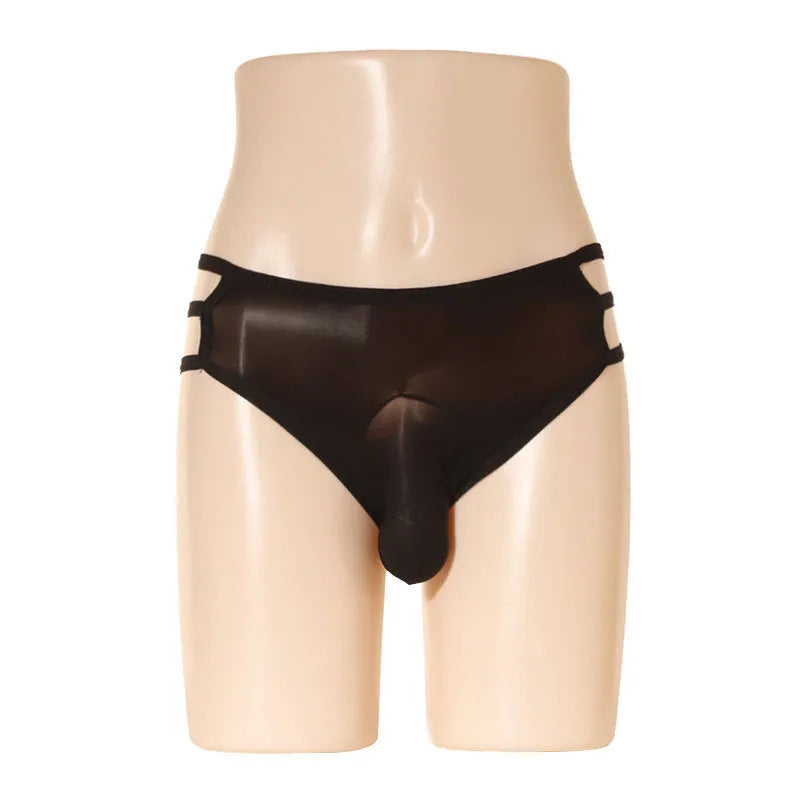 Men's transparent nylon shorts with elephant nose pouch design in multiple colour options