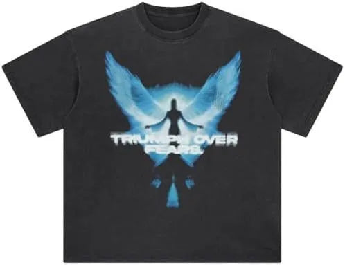 Men's washed black cotton t-shirt with a cartoon print, featuring short sleeves and a loose fit.