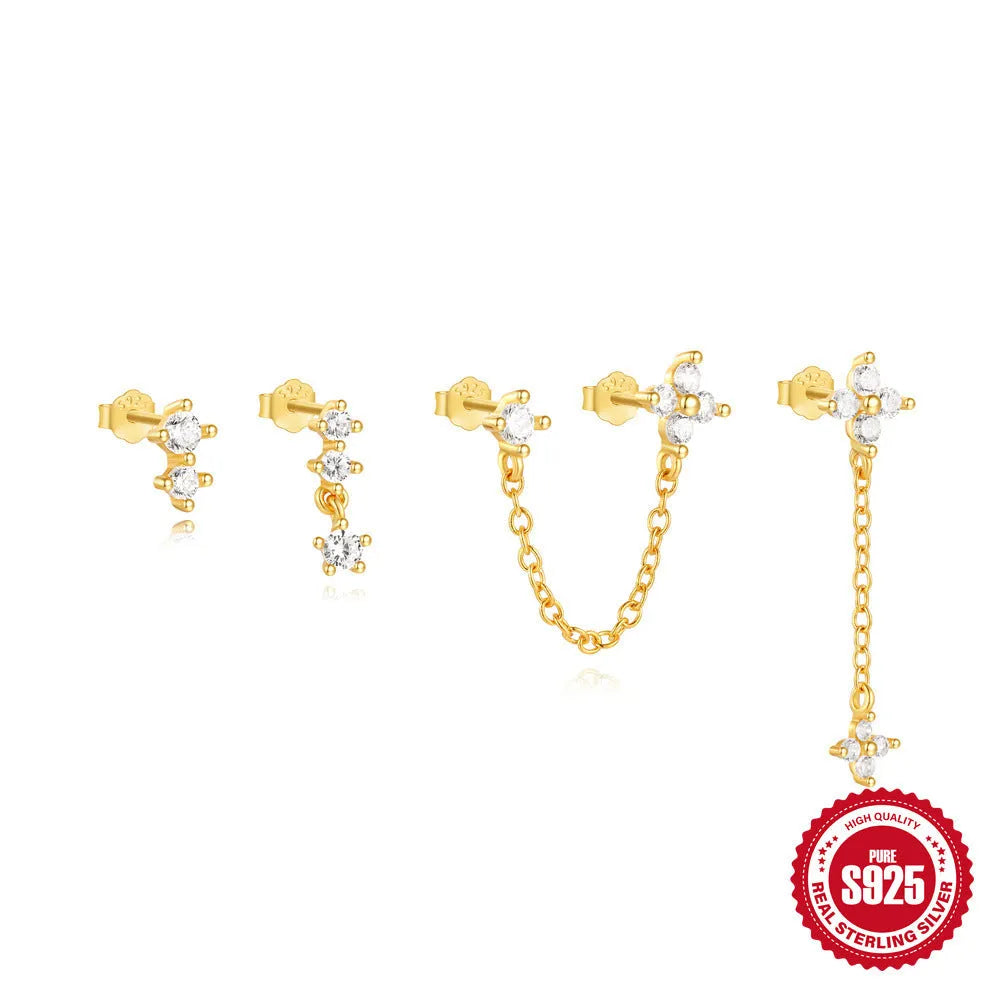 S925 sterling silver earrings with geometric clover petal design in gold colour finish