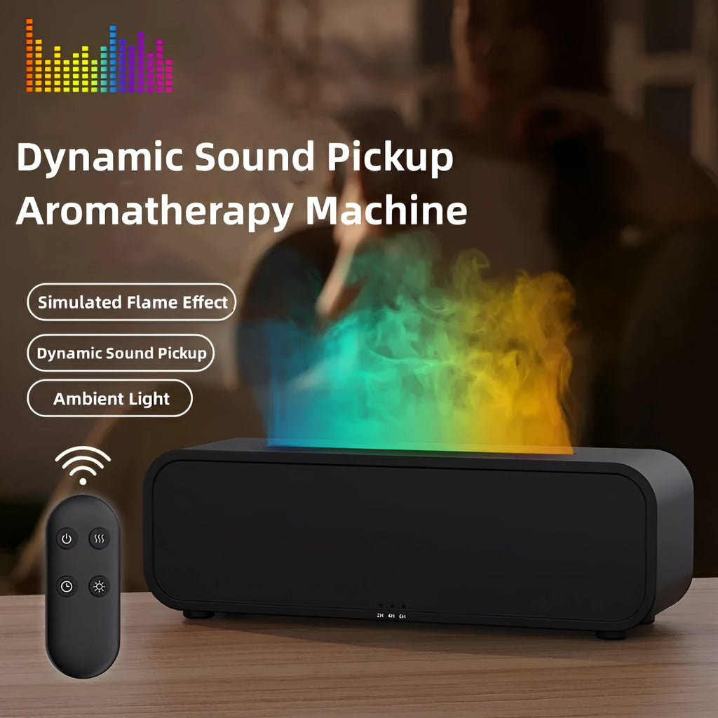 Black and white flame dynamic aroma diffuser with remote control and colour-changing light