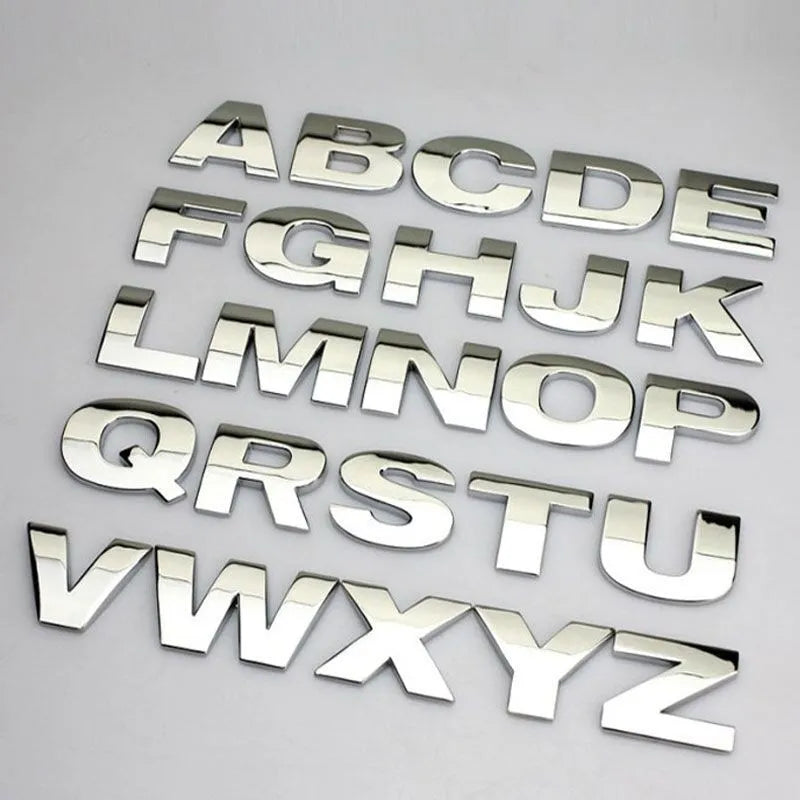 3D metal car bumper letter sticker in zinc alloy measuring 2.5cm