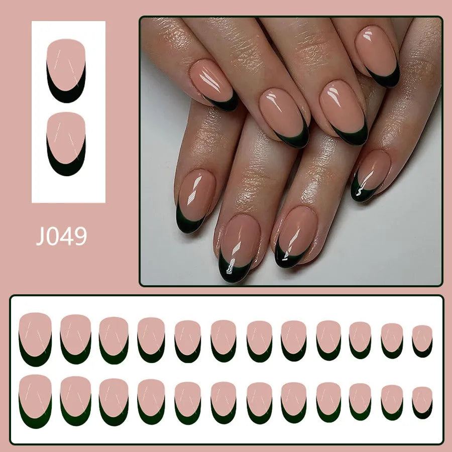 French style almond short false nails 24 pieces J049 black manicure set