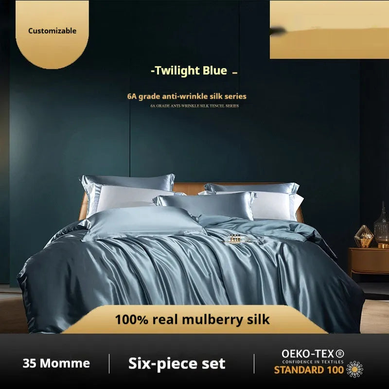Silk four-piece quilt cover set in solid colour light luxury styling