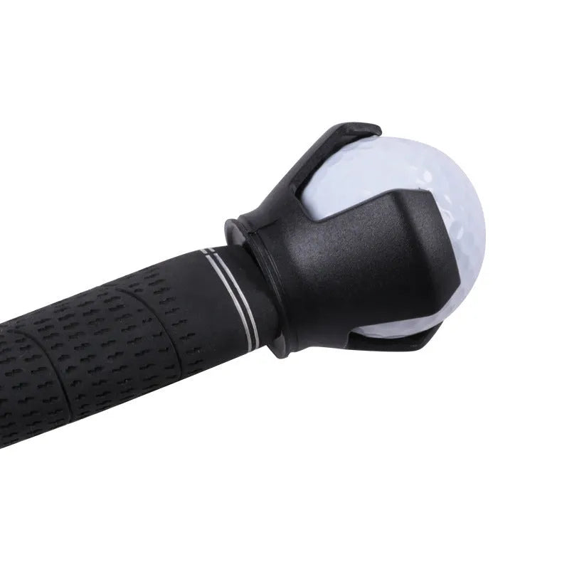 Black golf ball picker device with clip mechanism and seat attachment weighing 60g