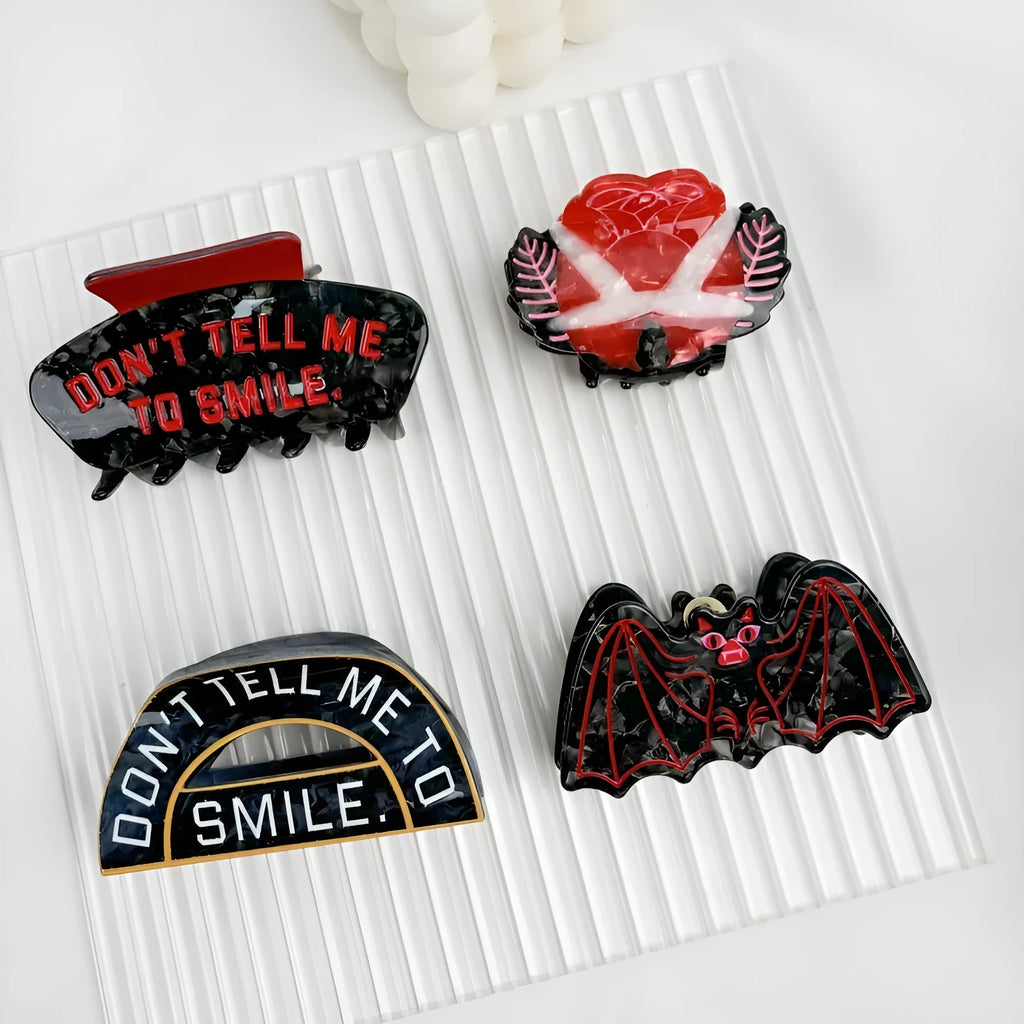 Halloween hair clip with shark and bat design in acetic acid material with four style options