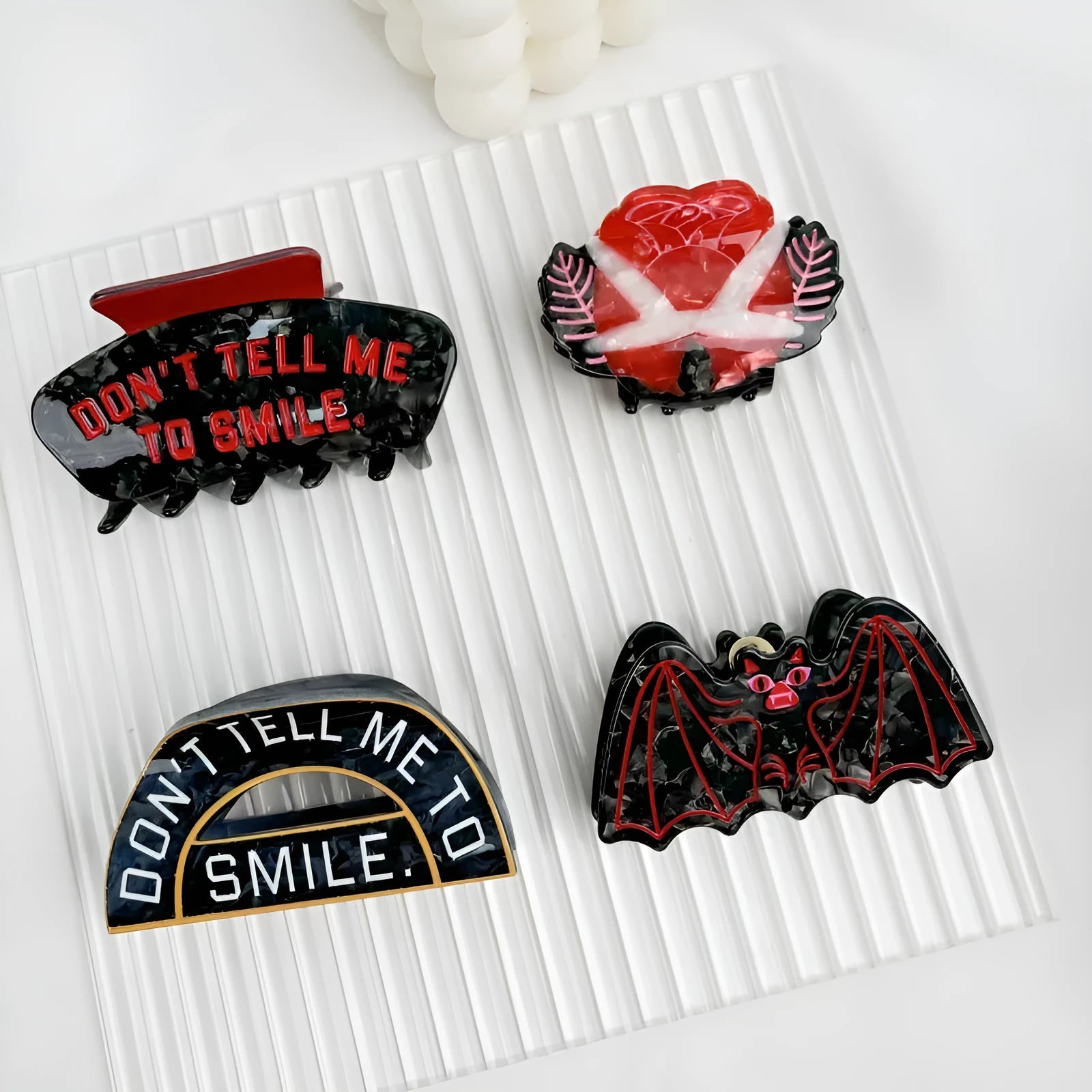 Halloween hair clip with shark and bat design in acetic acid material with four style options