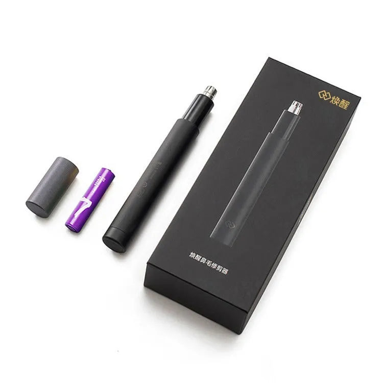 Electric nose hair trimmer for men and women, black, battery-powered, portable, fully washable ABS construction