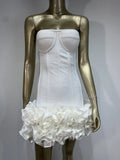 Women's solid colour polyester dress with mid-waist styling in black, red, or white.
