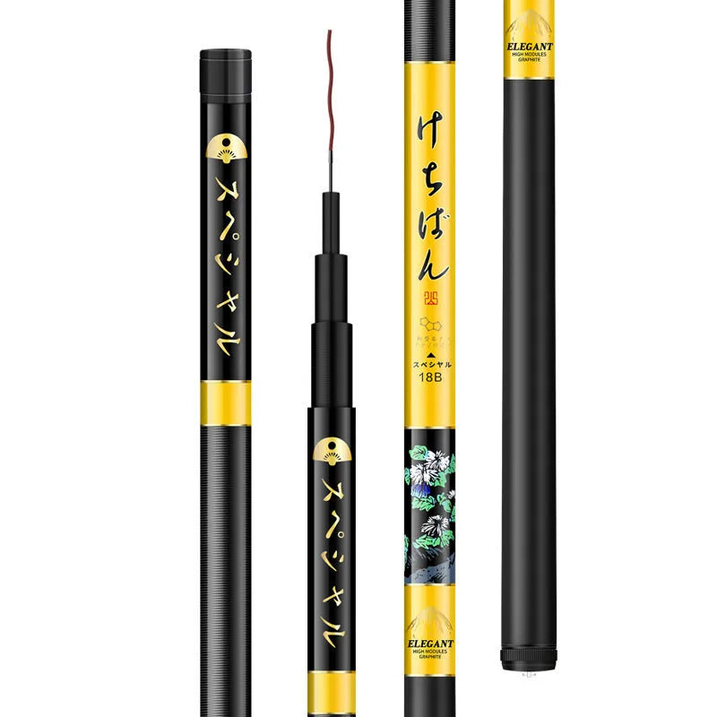5H19 hardened carbon fishing rod in 3.6m to 7.2m lengths, single-piece blank, 19 or 28 tune options