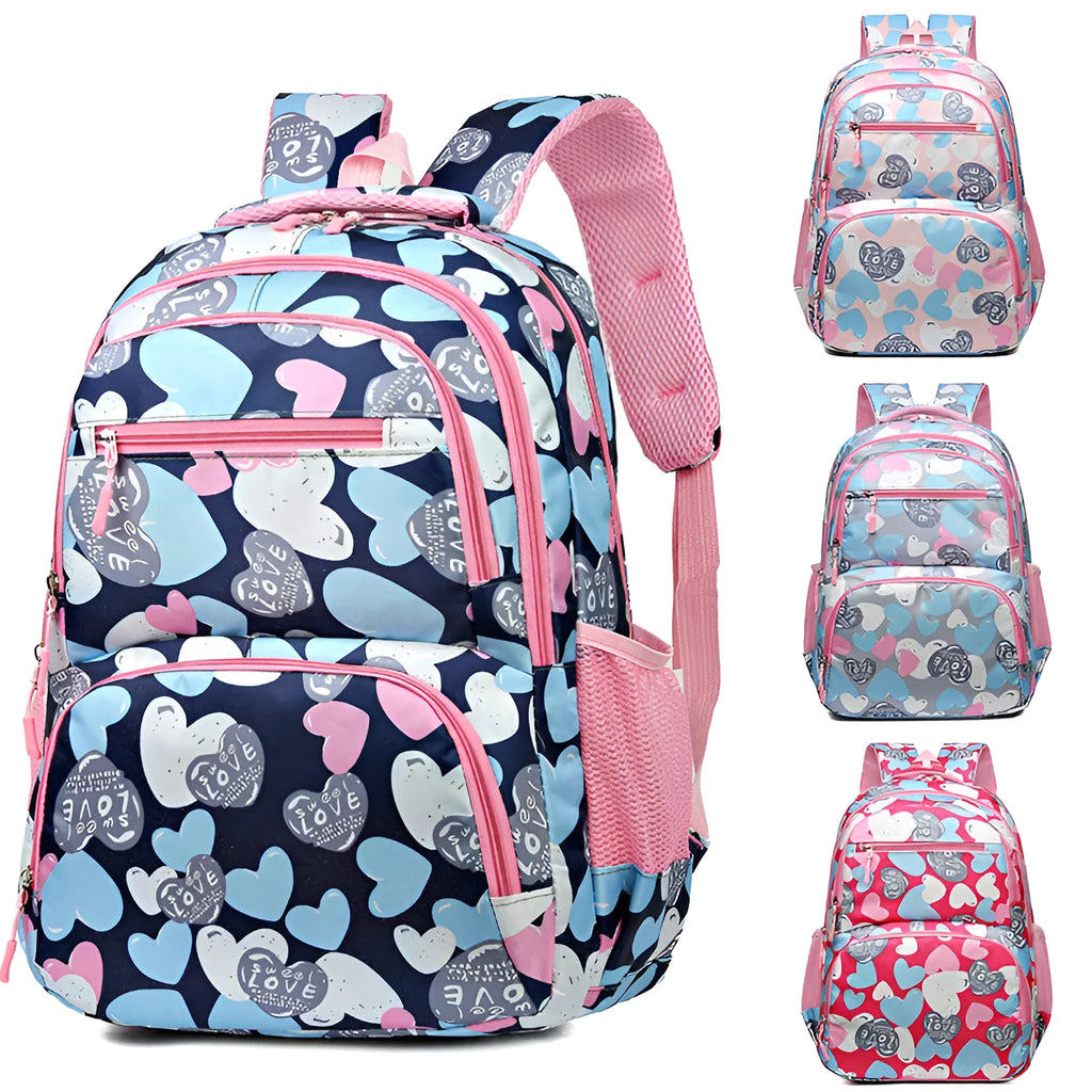 Children's large capacity Oxford cloth schoolbag with air pillow belt in blue, pink, gray, or rose red for burden alleviation