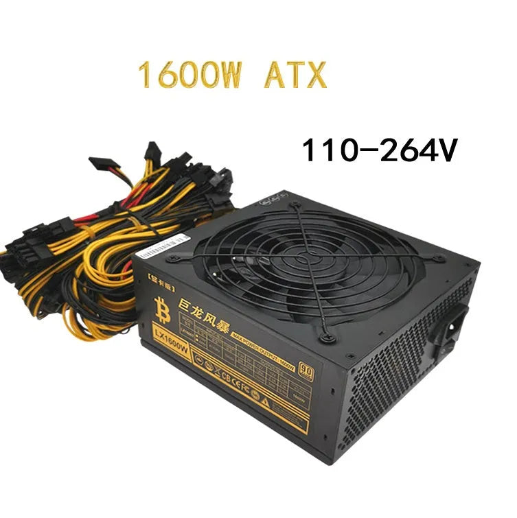 Black server power supply unit with multiple cable connectors including 12 graphics card interfaces