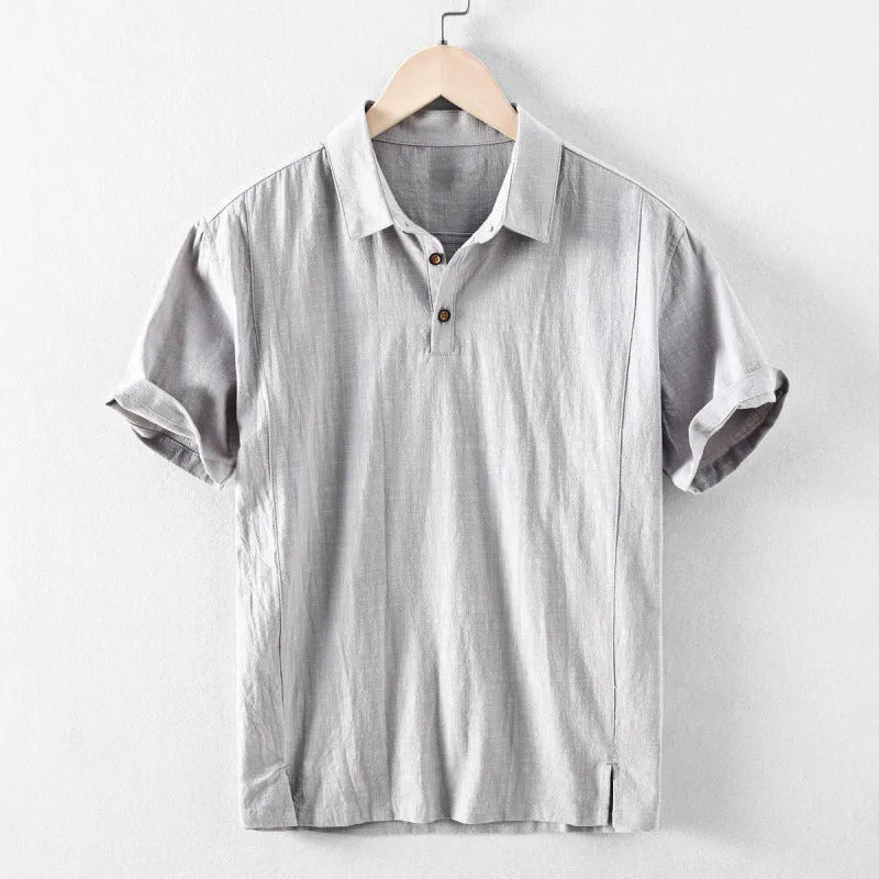Men's cotton linen loose fit casual shirt in solid colours with Asian sizing options