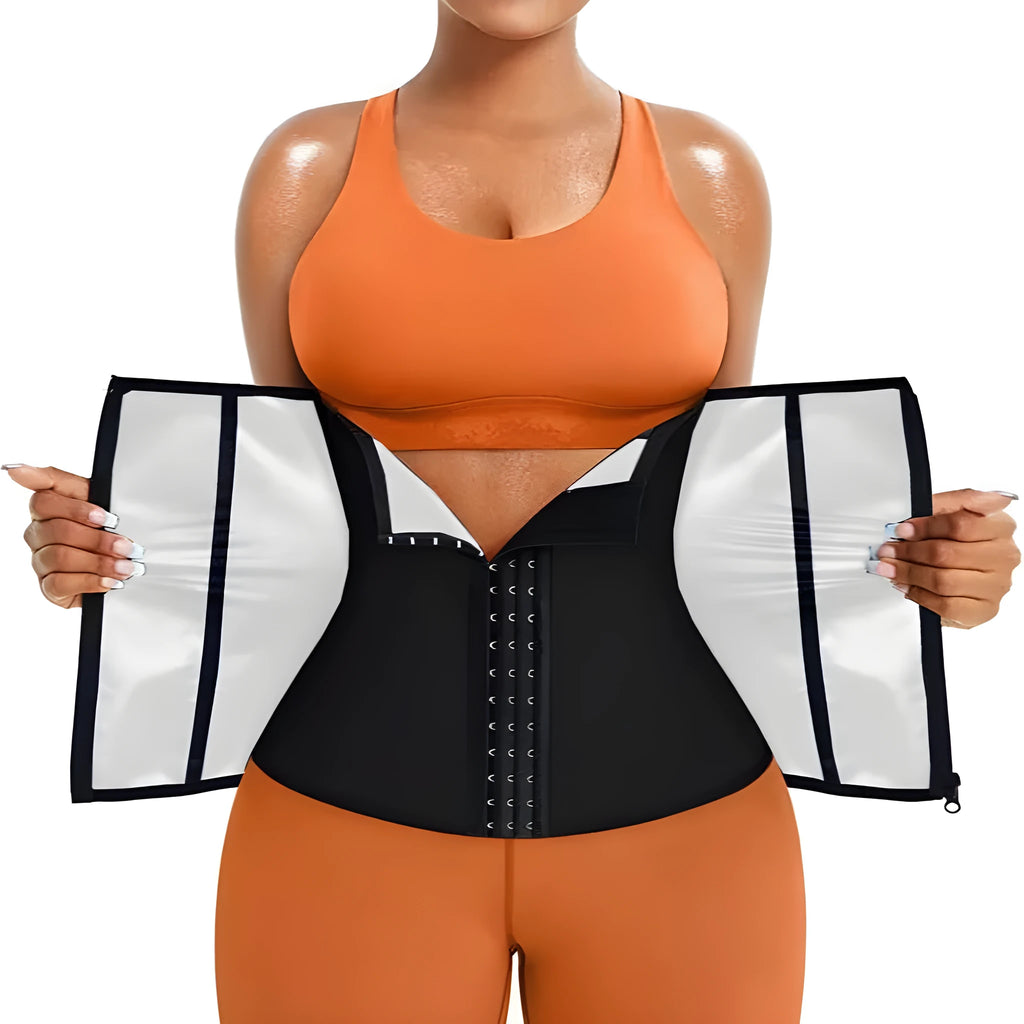 Neoprene composite fabric waist shaping belly belt with adjustable abdominal contraction in blue or silver colours