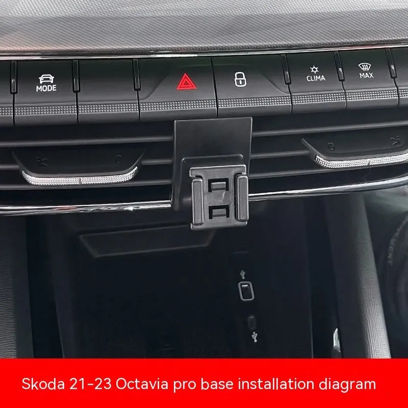 Snap-on car phone bracket mounted on Škoda air vent for mobile phone