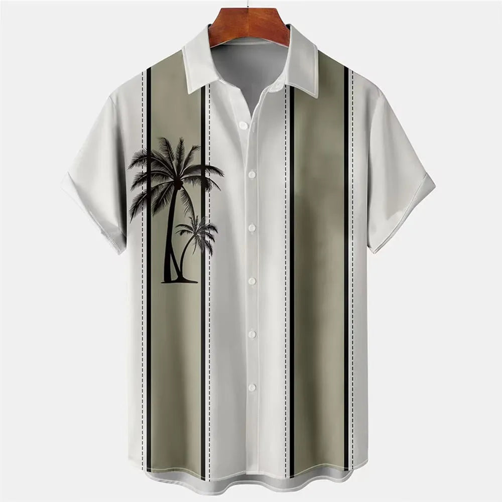 Men's Hawaiian summer shirt with 3D printed patterns in short sleeve cardigan style