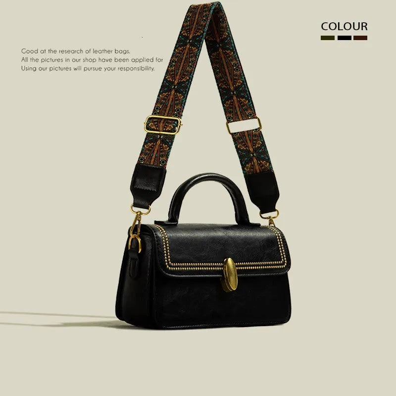 Retro women's messenger bag in textured PU leather with internal phone pocket and file compartment