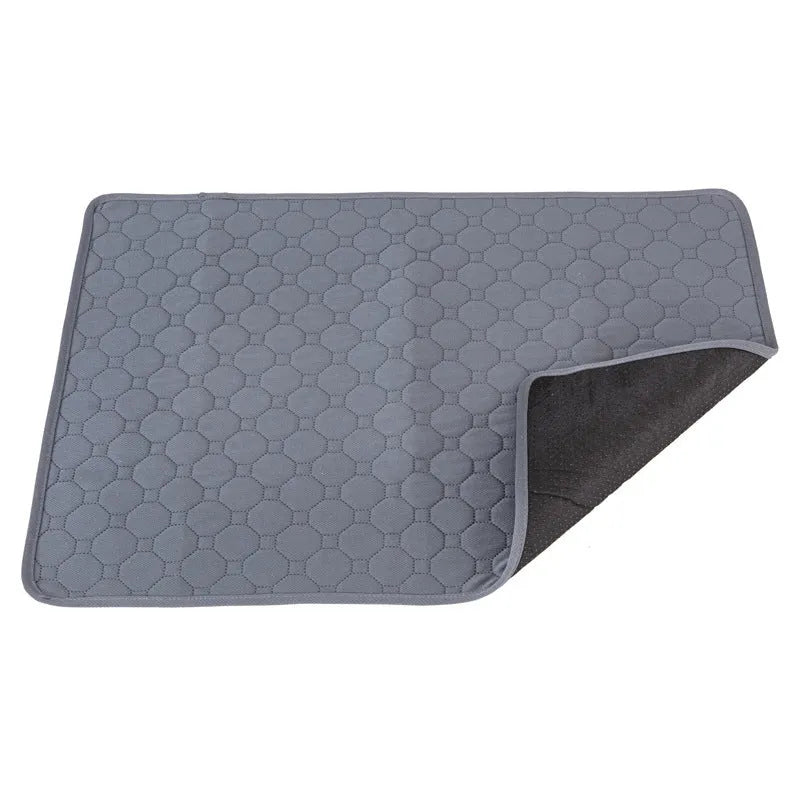 Pet Parents washable dog pee pad in neutral colour on hardwood floor