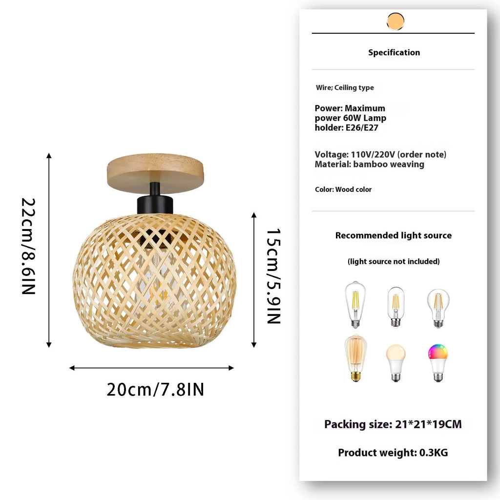Japanese-style bamboo ceiling lamp for hallway or entrance with pastoral design