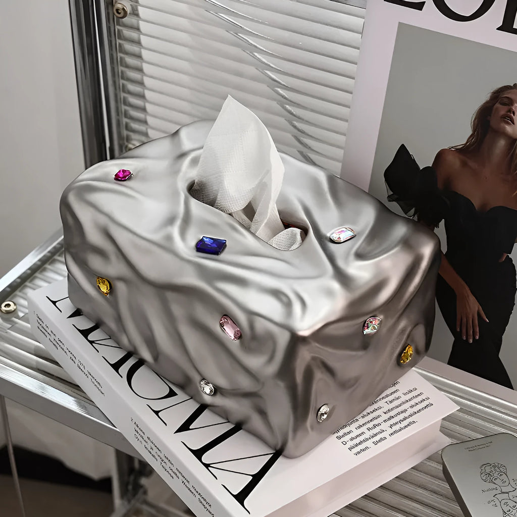Ceramic tissue box in matte white or silver finish for home decor