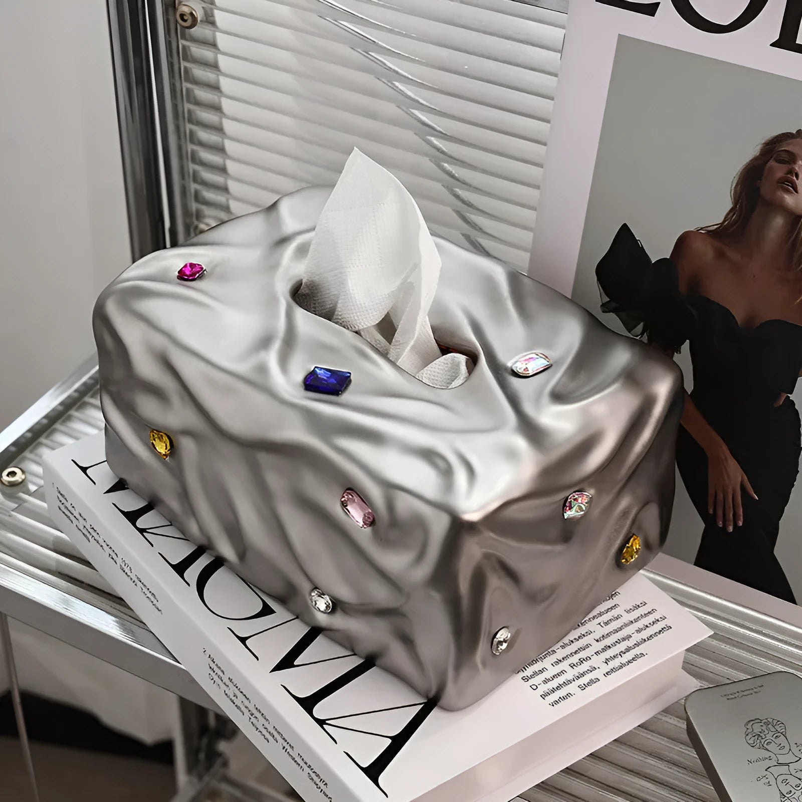 Ceramic tissue box in matte white or silver finish for home decor