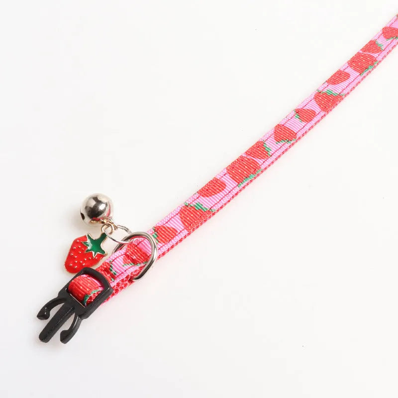 Fruit fabric cat collar with bell in pineapple colour, 28CM size, on white background