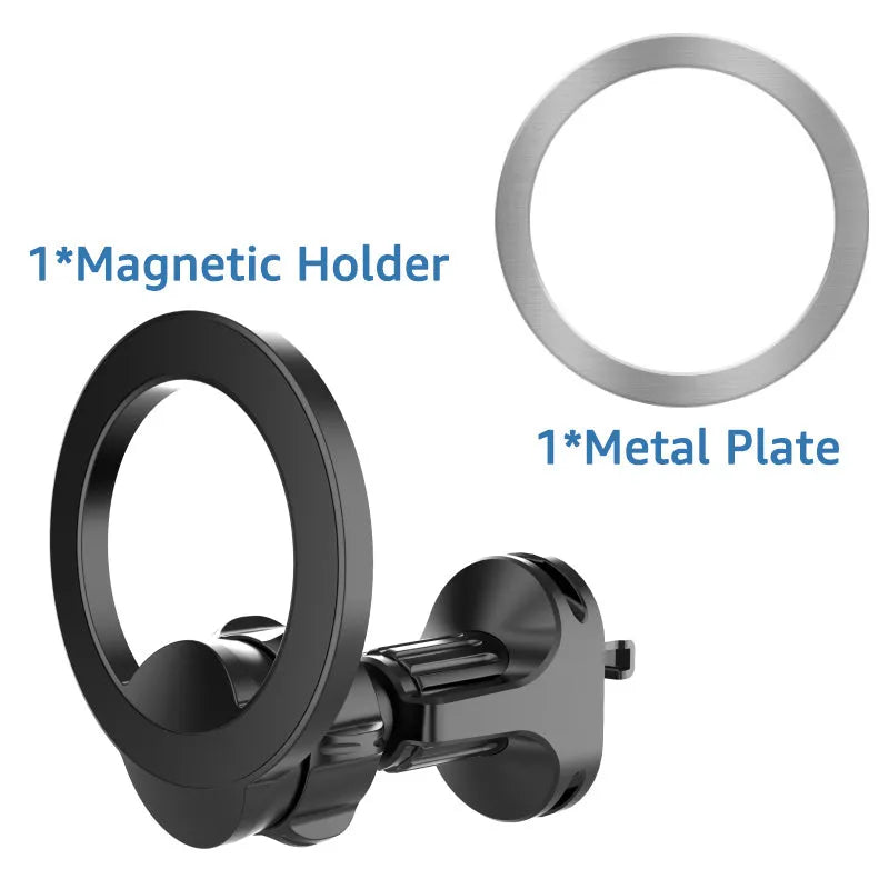 Black magnetic car air vent phone holder with O-ring design for mobile devices up to 6.8 inches