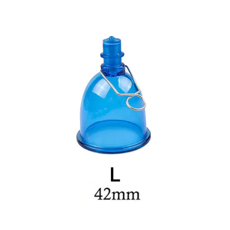 Blue silicone men's adult physical stretch exerciser showing small, medium and large cup size options
