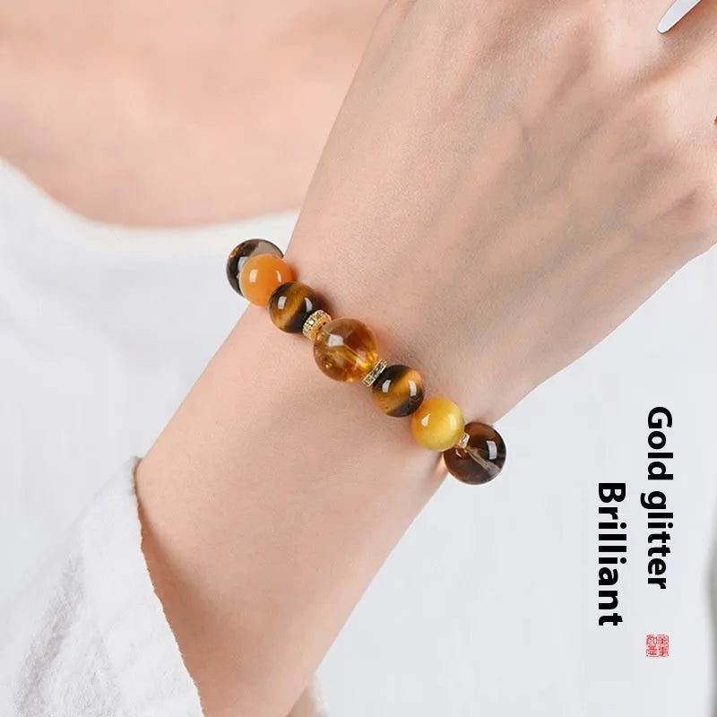 Women's natural yellow artificial crystal bracelet with 10mm beads for travel commemoration
