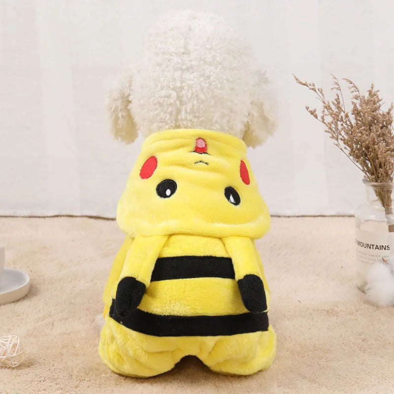 Fleece cat coat with hood in cartoon design for autumn winter indoor wear