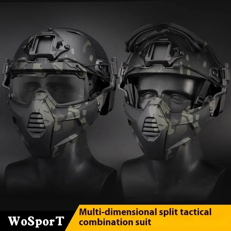 Multi-dimensional split tactical mask and goggles set in black – free size – TPE+ABS+PC construction