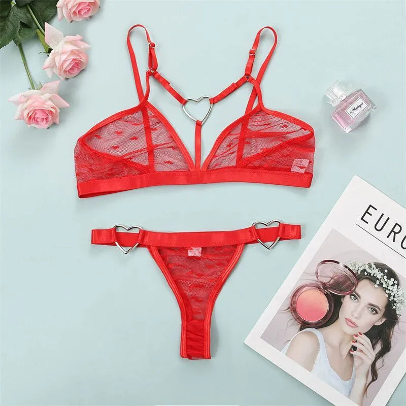 Ladies' mesh two-piece set in spandex fabric with top and matching pants